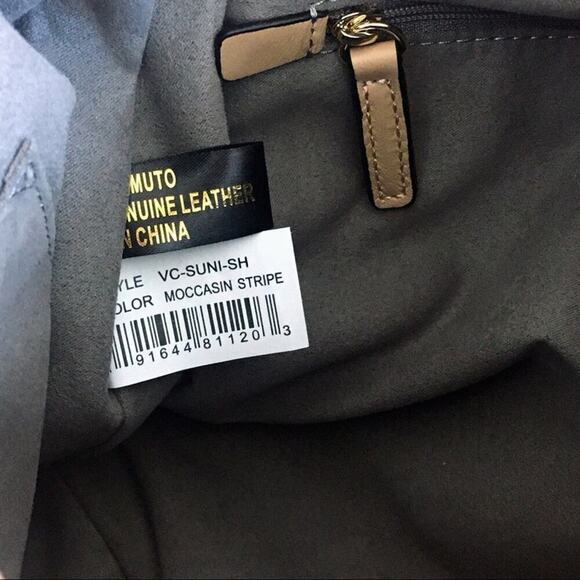 NEW Vince Camuto Suni Leather Shoulder Bag Tote Satchel Moccasin Stripe Purse - Picture 8 of 8